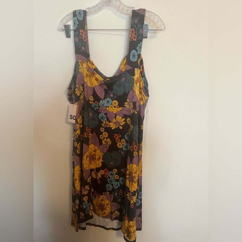 Soho Black Floral Slip Dress with Mustard and Teal Accents